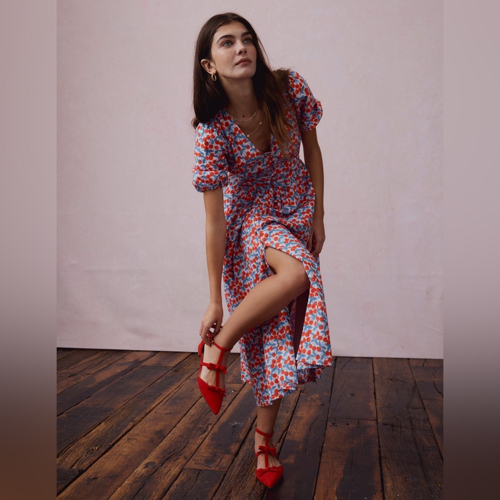Boden Lillian Cotton Midi Dress
Chalk Pink, Cherry Cascade- NWT Sz 6